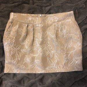 Aqua Tan and Silver Metallic Floral Skirt